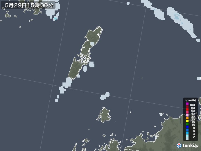 壱岐・対馬(長崎県)の雨雲レーダー(2020年05月29日)