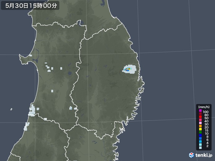 岩手県の雨雲レーダー(2020年05月30日)