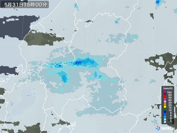 岐阜県の雨雲レーダー(2020年05月31日)