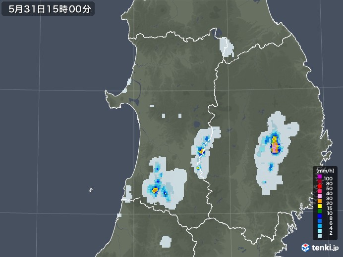 秋田県の雨雲レーダー(2020年05月31日)