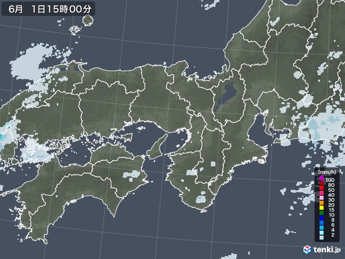 近畿地方の雨雲レーダー(2020年06月01日)