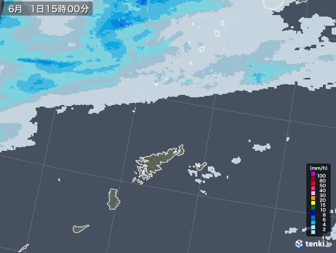 奄美諸島(鹿児島県)の雨雲レーダー(2020年06月01日)