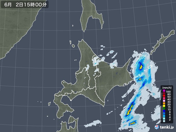 北海道地方の雨雲レーダー(2020年06月02日)