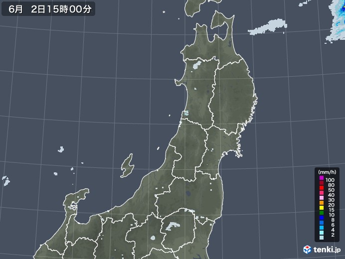 東北地方の雨雲レーダー(2020年06月02日)