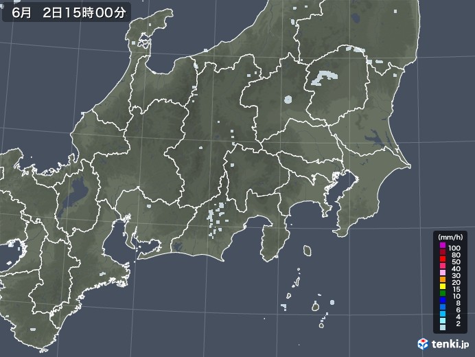 関東・甲信地方の雨雲レーダー(2020年06月02日)