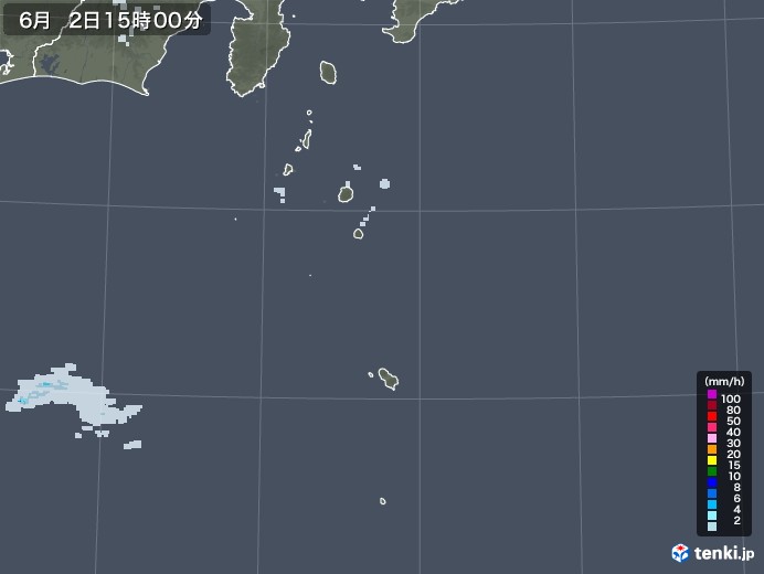 伊豆諸島(東京都)の雨雲レーダー(2020年06月02日)