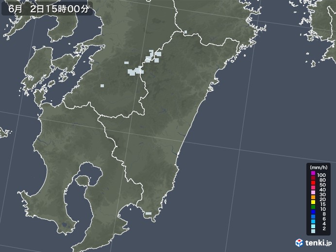 宮崎県の雨雲レーダー(2020年06月02日)