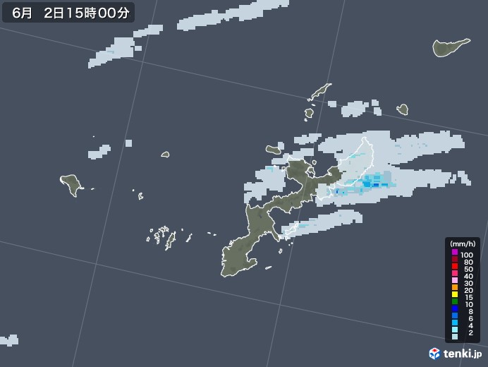 沖縄県の雨雲レーダー(2020年06月02日)
