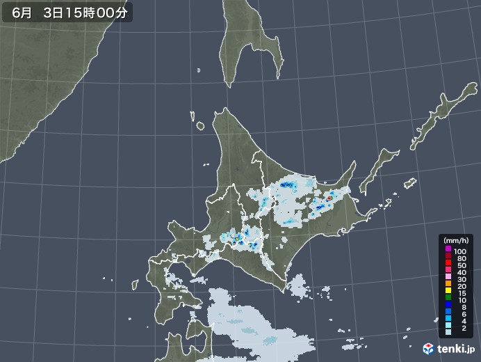 北海道地方の雨雲レーダー(2020年06月03日)