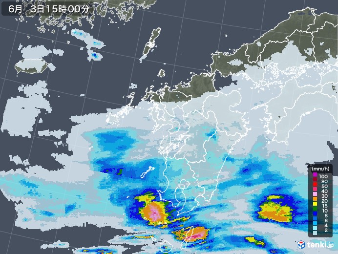 九州地方の雨雲レーダー(2020年06月03日)