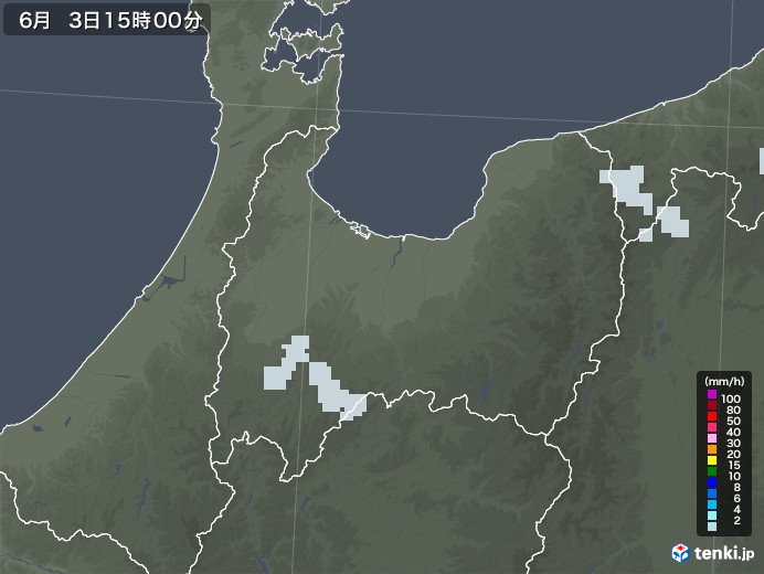 富山県の雨雲レーダー(2020年06月03日)