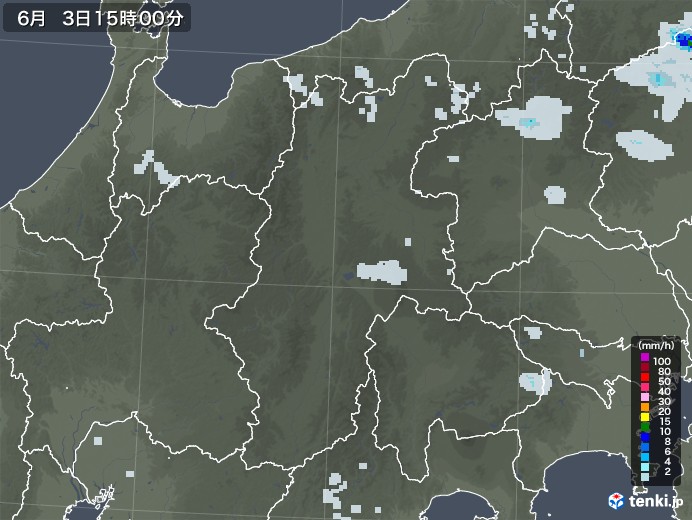 長野県の雨雲レーダー(2020年06月03日)