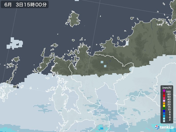 佐賀県の雨雲レーダー(2020年06月03日)