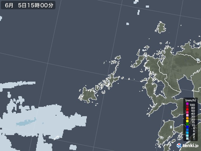 五島列島(長崎県)の雨雲レーダー(2020年06月05日)