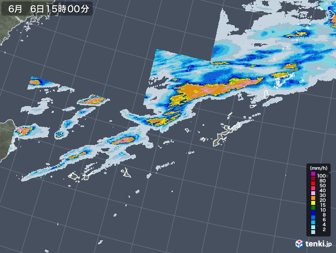 沖縄地方の雨雲レーダー(2020年06月06日)