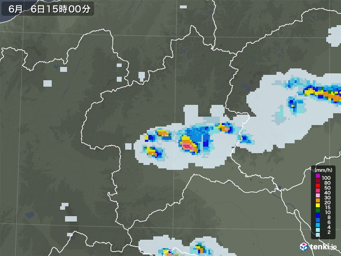 群馬県の雨雲レーダー(2020年06月06日)