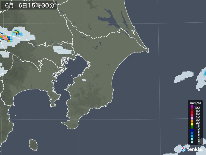 千葉県の雨雲レーダー(2020年06月06日)