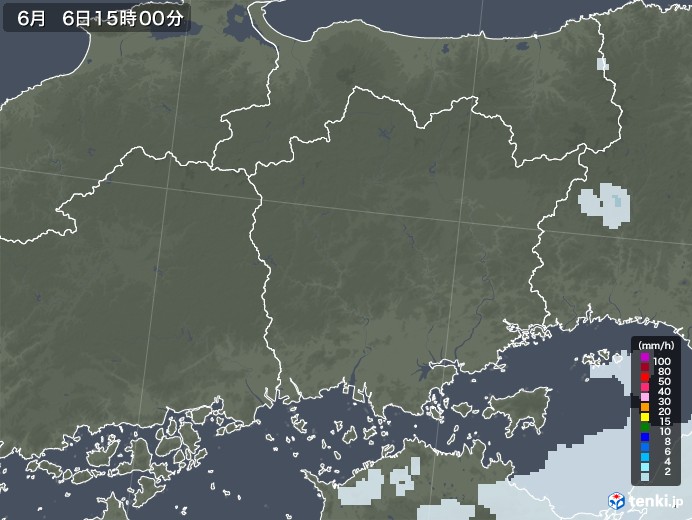 岡山県の雨雲レーダー(2020年06月06日)