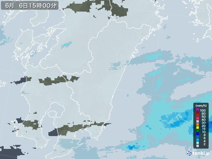 宮崎県の雨雲レーダー(2020年06月06日)