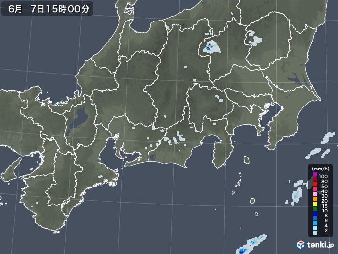 東海地方の雨雲レーダー(2020年06月07日)