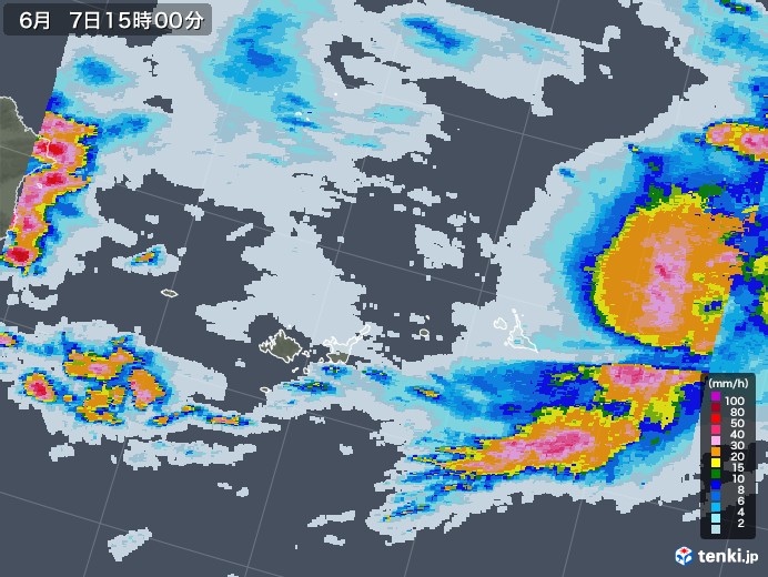宮古・石垣・与那国(沖縄県)の雨雲レーダー(2020年06月07日)