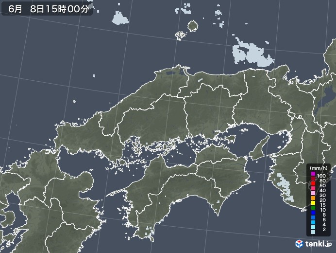 中国地方の雨雲レーダー(2020年06月08日)