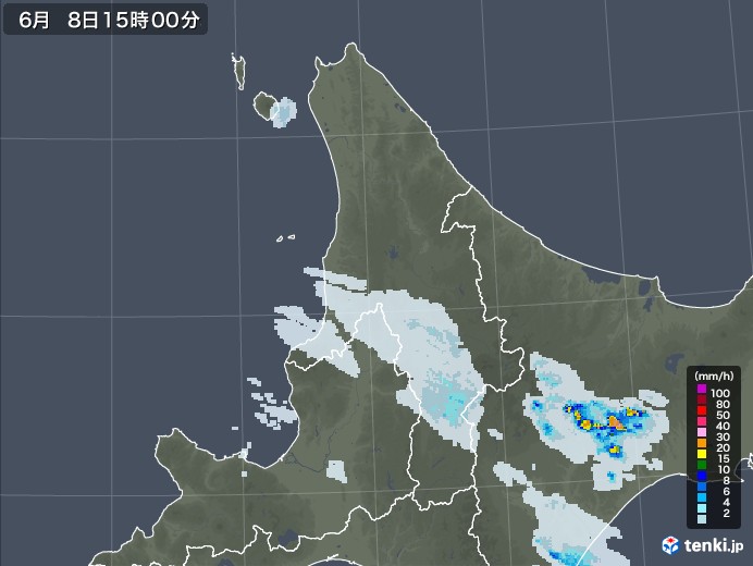 道北の雨雲レーダー(2020年06月08日)