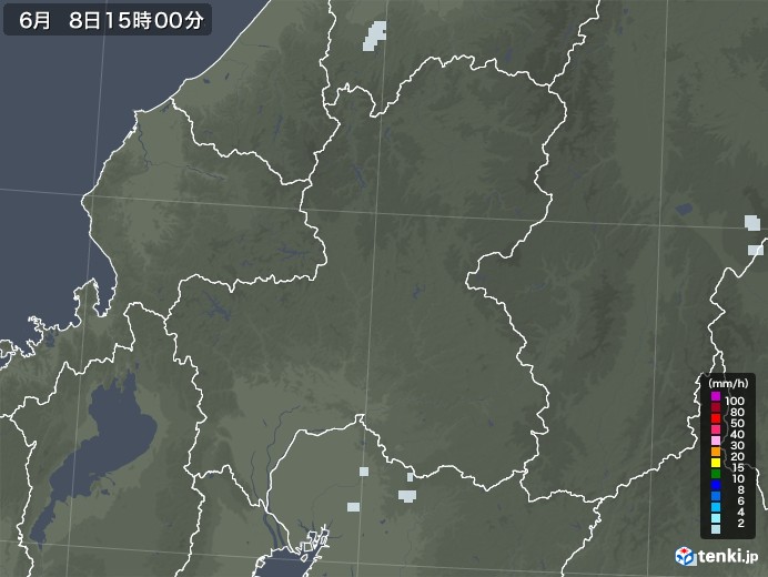 岐阜県の雨雲レーダー(2020年06月08日)