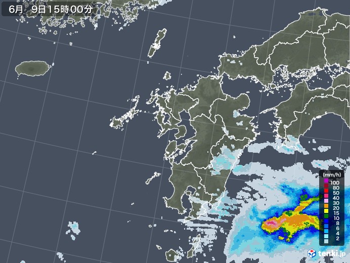 九州地方の雨雲レーダー(2020年06月09日)