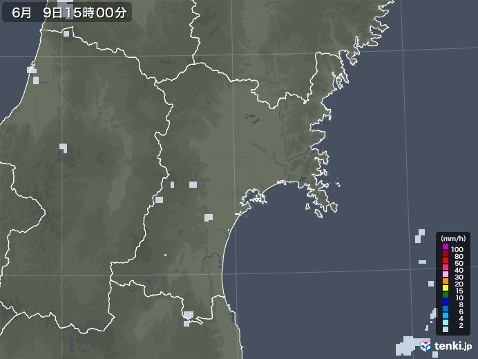 宮城県の雨雲レーダー(2020年06月09日)