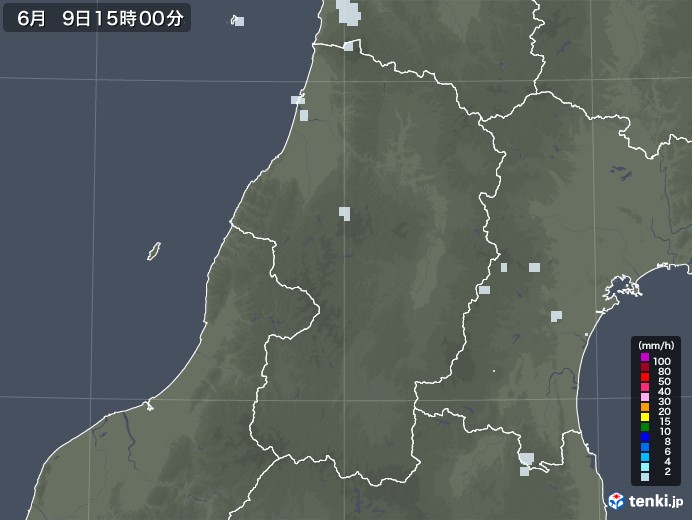 山形県の雨雲レーダー(2020年06月09日)