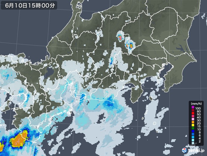 東海地方の雨雲レーダー(2020年06月10日)