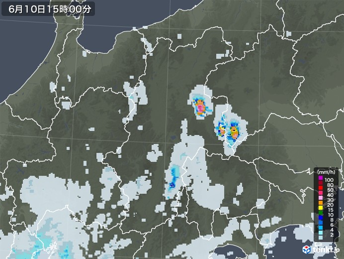 長野県の雨雲レーダー(2020年06月10日)