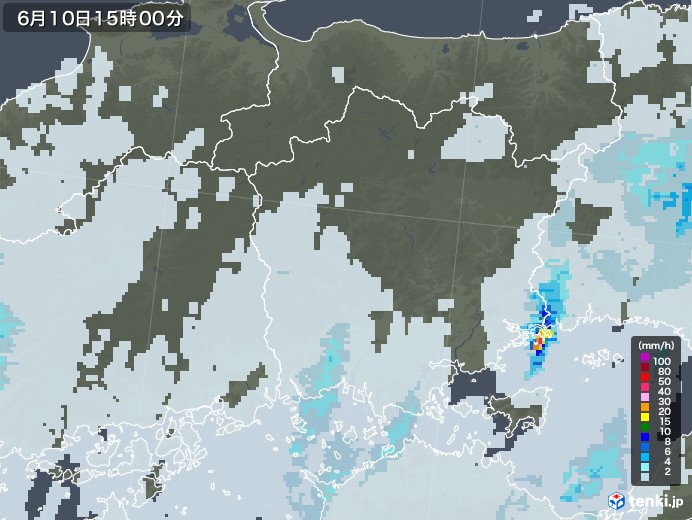 岡山県の雨雲レーダー(2020年06月10日)