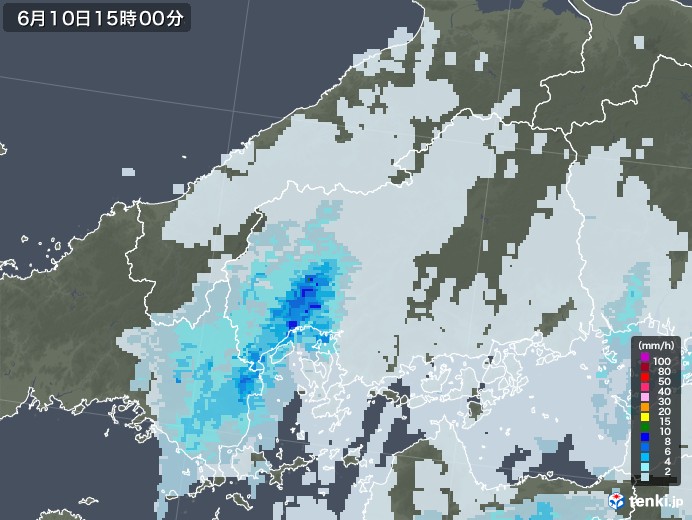 広島県の雨雲レーダー(2020年06月10日)