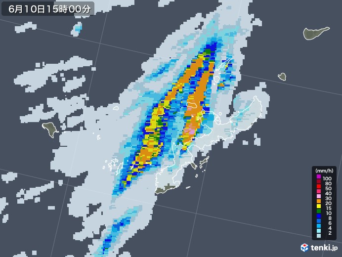 沖縄県の雨雲レーダー(2020年06月10日)