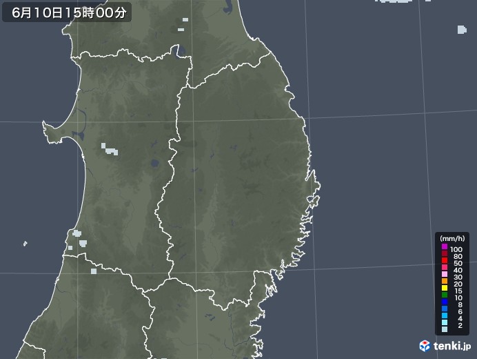 岩手県の雨雲レーダー(2020年06月10日)