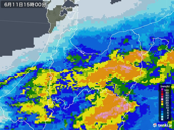 富山県の雨雲レーダー(2020年06月11日)