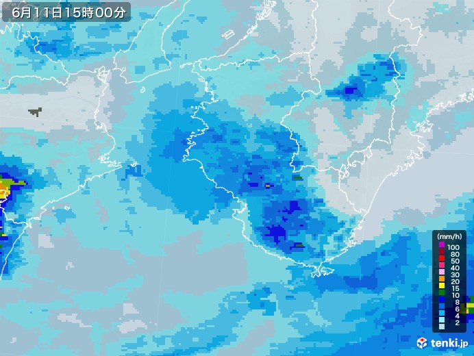和歌山県の雨雲レーダー(2020年06月11日)
