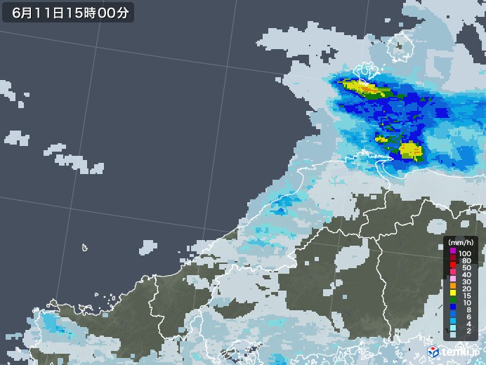 島根県の雨雲レーダー(2020年06月11日)