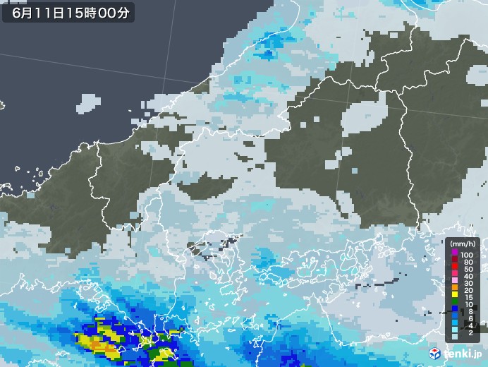 広島県の雨雲レーダー(2020年06月11日)