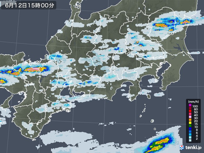 東海地方の雨雲レーダー(2020年06月12日)