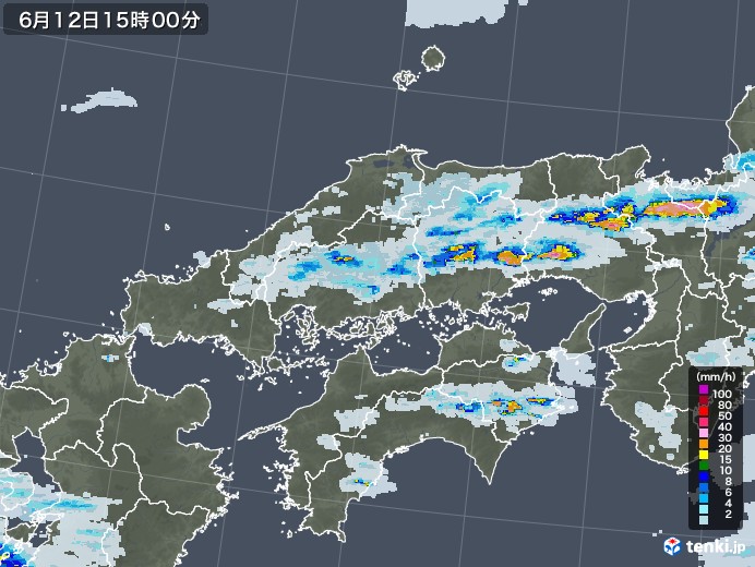 中国地方の雨雲レーダー(2020年06月12日)
