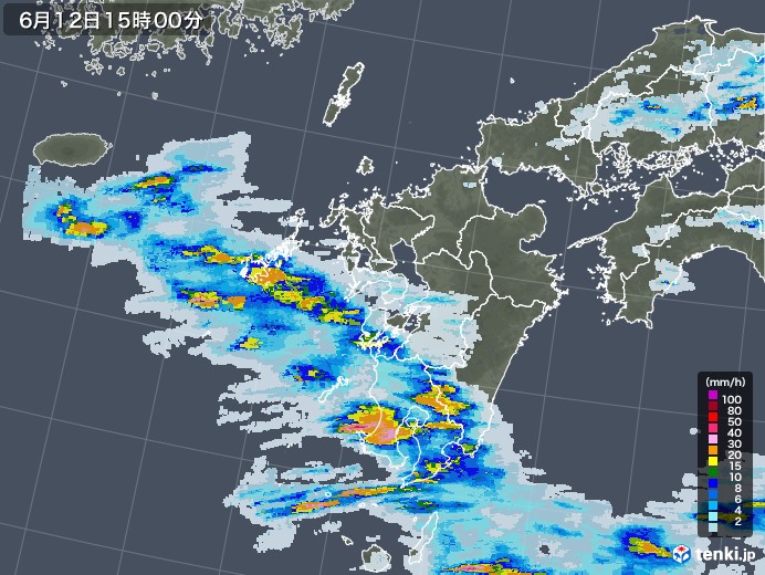 九州地方の雨雲レーダー(2020年06月12日)