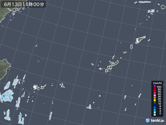 沖縄地方の雨雲レーダー(2020年06月13日)
