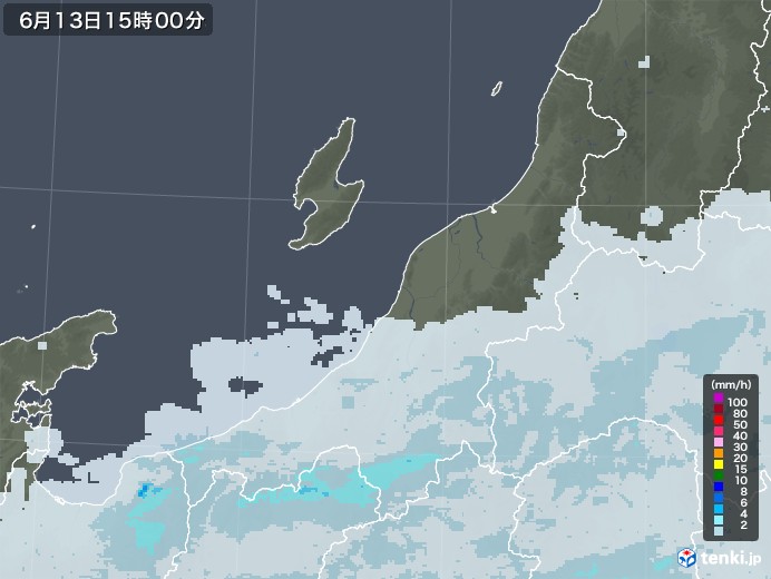 新潟県の雨雲レーダー(2020年06月13日)