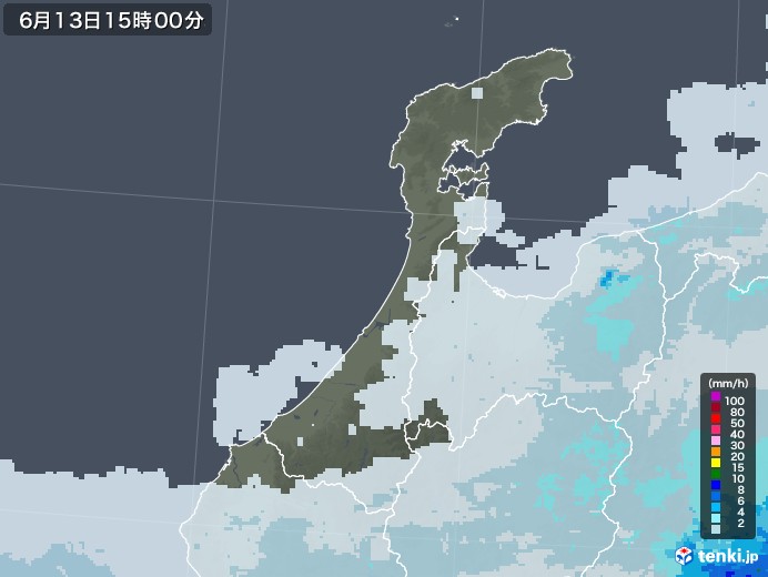 石川県の雨雲レーダー(2020年06月13日)