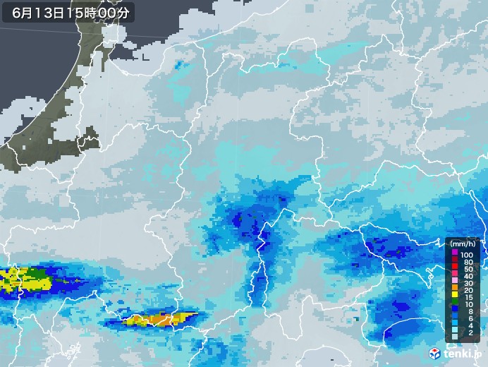 長野県の雨雲レーダー(2020年06月13日)