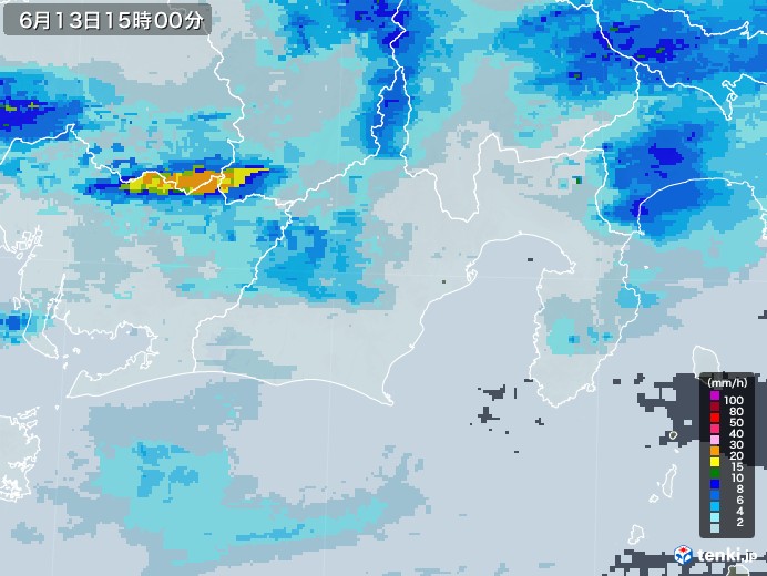 静岡県の雨雲レーダー(2020年06月13日)