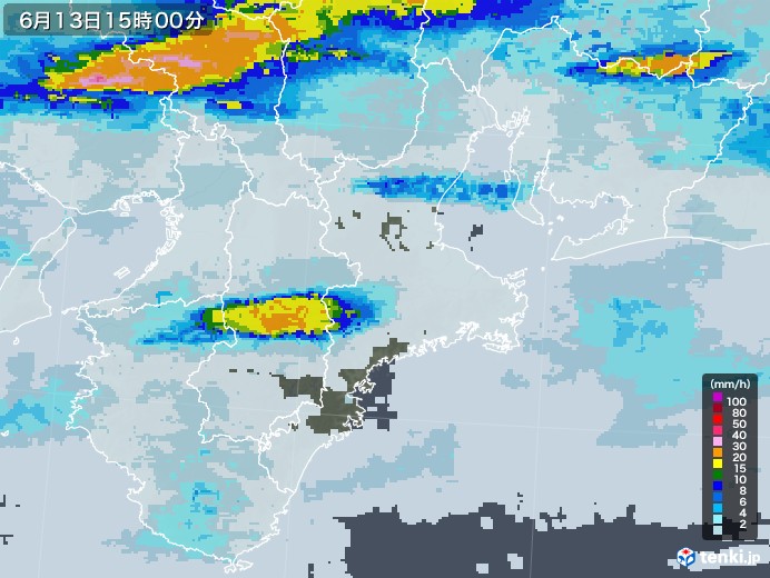 三重県の雨雲レーダー(2020年06月13日)